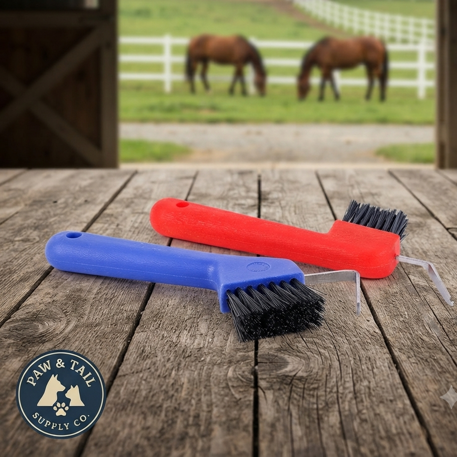 Rubber Horse Hoof Pick & Stiff Brush Grooming Tool Assorted Colors